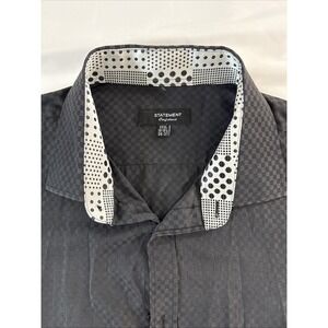 Statement Confidence Mens Black White Striped‎ Button Down Dress Shirt - XXL